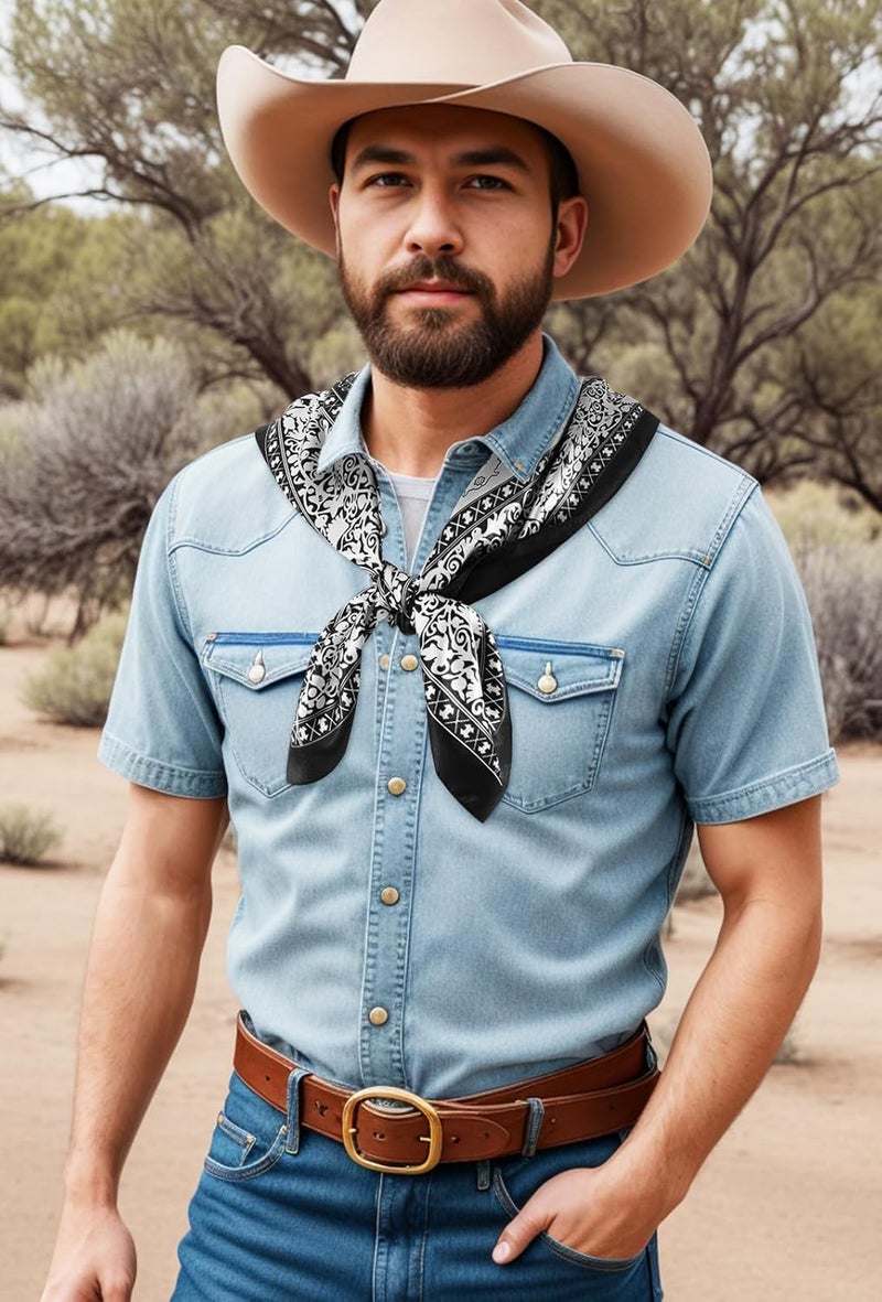 GERINLY 35 Inch Wild Rag Cowboy Scarves for Men, Large Rancher Neckerchief Silk Feel, Oversize Western Bandana - Image 4